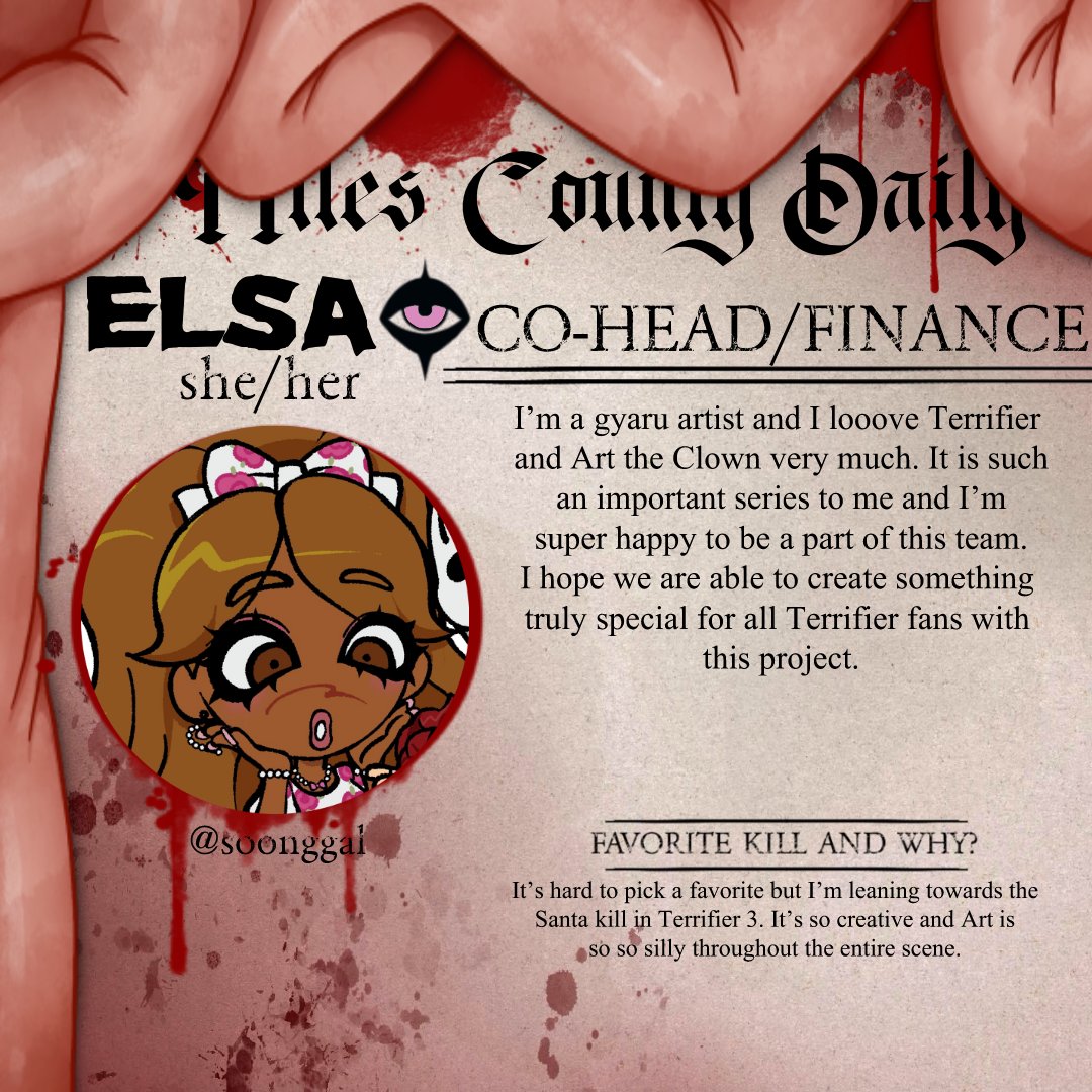 terrifierzine's tweet photo. Up next in the introductions to our team of dedicated reporters is Elsa, co-head of the project! 
@soonggal https://t.co/nMwHWxirQZ