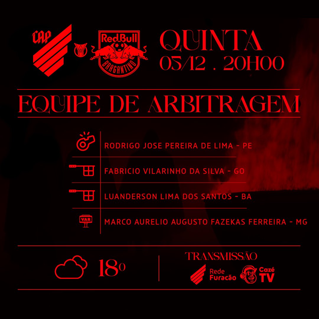 AthleticoPR's tweet image. 🔴⚫️ A arbitragem para a decisão desta quinta. 

#PactoRubroNegro #ModoCaldeirão
