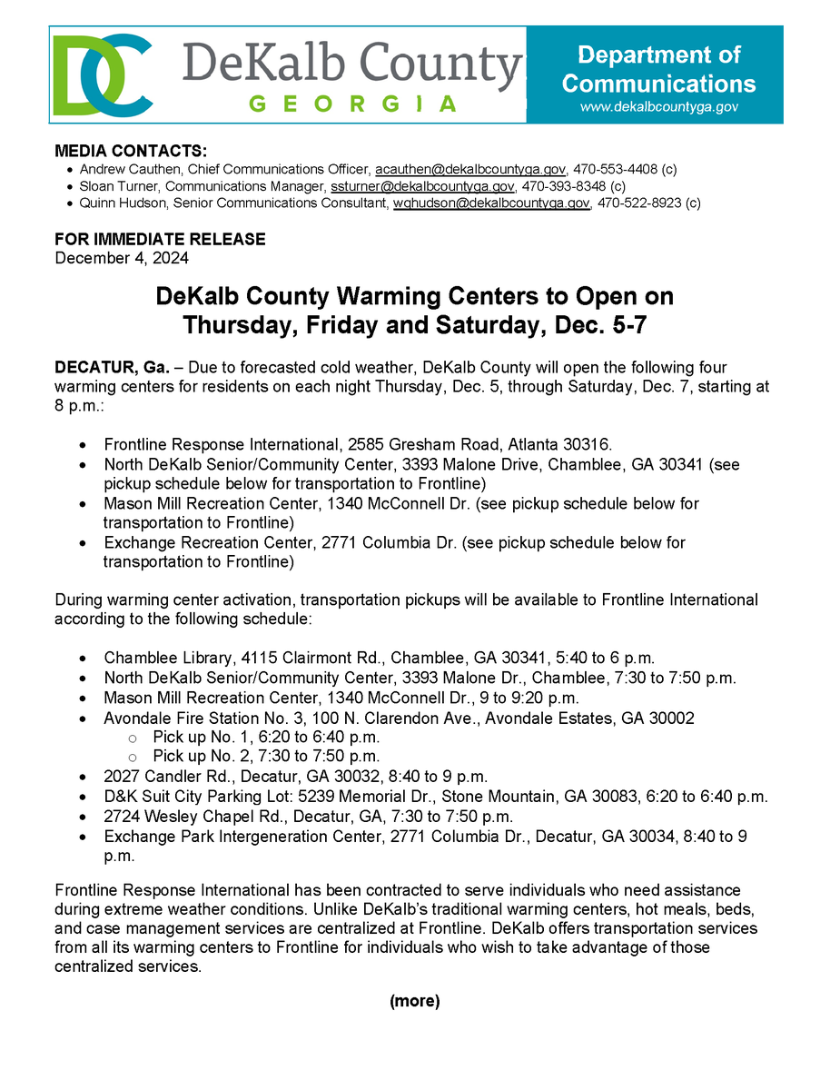 commissionersrb's tweet photo. DeKalb County Warming Centers to Open from December 5 through December 7 https://t.co/QfDb9ZMeu5