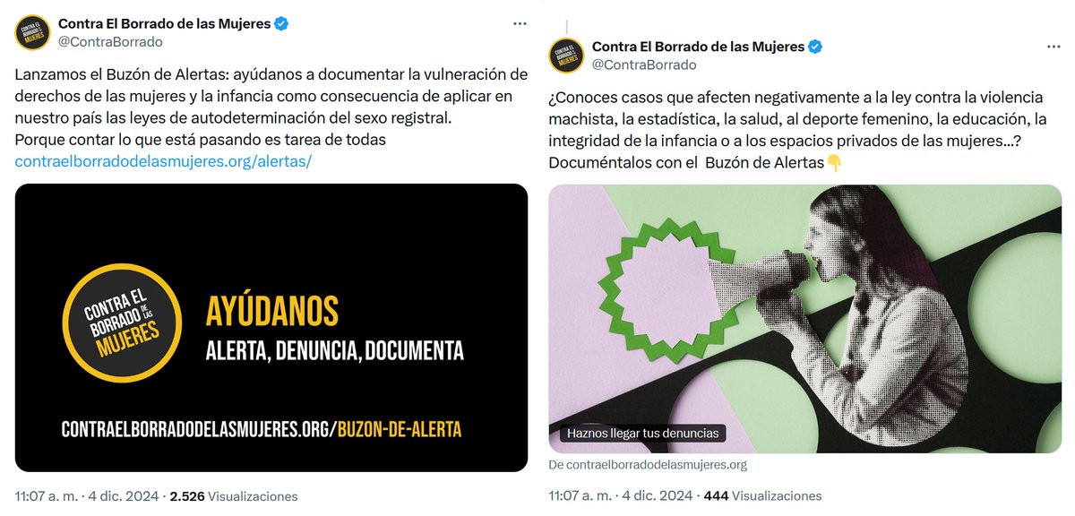 Luna_Eterna1's tweet image. El grupo anti-trans extremista Alianza Contra el Borrado de las Mujeres lanza un "buzón de alertas" en su web donde se pueden "denunciar" de forma anónima "casos" de personas trans específicas
ContraBorrado estudiará "si son denunciables y a qué instancias"
Sigue⬇️