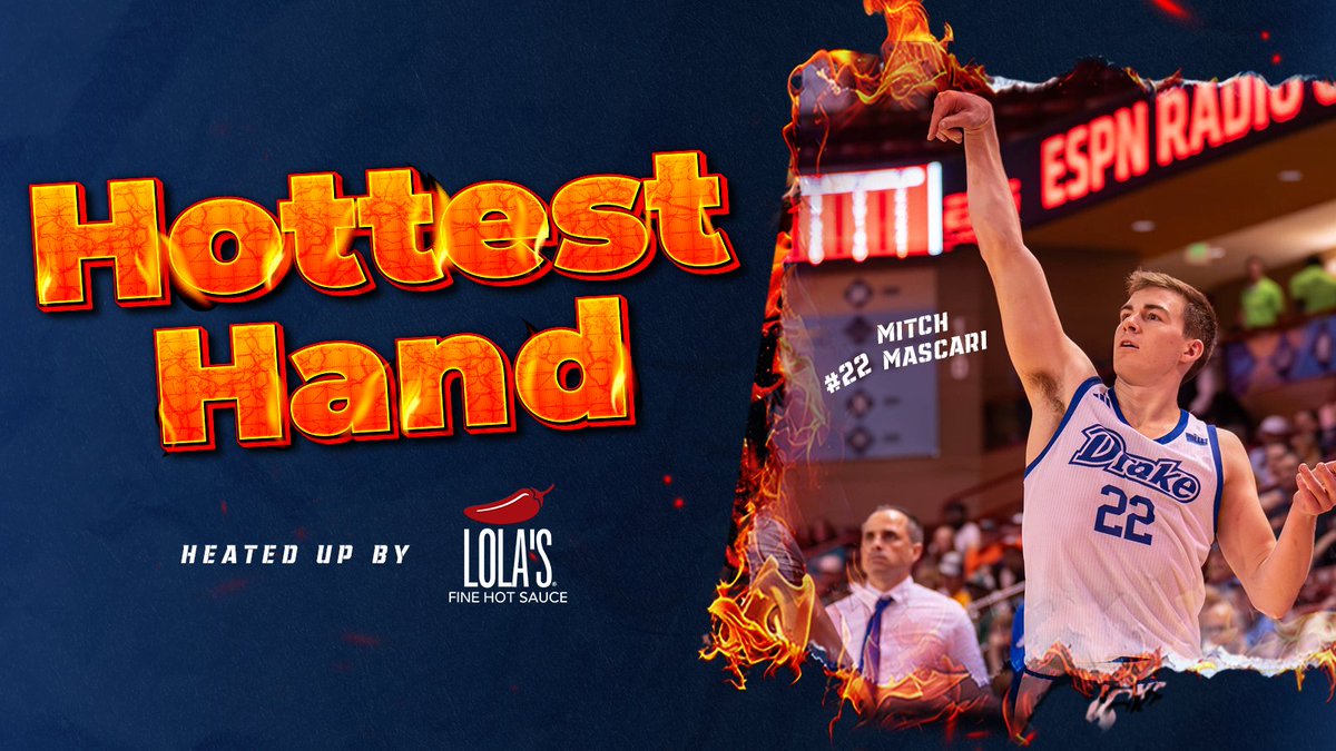 Drake Basketball (@drakebulldogsmb) on Twitter photo ๐ฅEvery month, one player will be named the <a href="/LolasFineSauce/">Lolas Fine Hot Sauce</a> Hot Hands of the Month for their performance.
Our Hot Hands for November is Mitch Mascari! Mitch connected on 25 threes and was a perfect 20 for 20 on free throws, propelling the Bulldogs to a 7-0 start!
#CultureWins ๐ฅEvery month, one player will be named the <a href="/LolasFineSauce/">Lolas Fine Hot Sauce</a> Hot Hands of the Month for their performance.
Our Hot Hands for November is Mitch Mascari! Mitch connected on 25 threes and was a perfect 20 for 20 on free throws, propelling the Bulldogs to a 7-0 start!
#CultureWins
