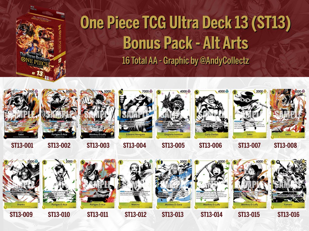 Here are the alt arts in the ST13 The Three Brothers Ultra Deck