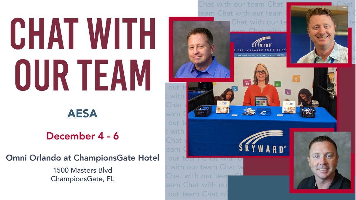 The 2024 <a href="/AESAnetwork/">AESA</a> Annual Conference is underway in sunny Florida! 🌴

Looking for a friendly face to connect with this week? You can find <a href="/ChrisC_Skyward/">Chris Casey</a>, <a href="/TimC_Skyward/">Tim Casey</a>, and <a href="/dave_ilkka/">Dave Ilkka</a> at booth 320 during exhibit hall hours. They have plenty of insight and swag to share!