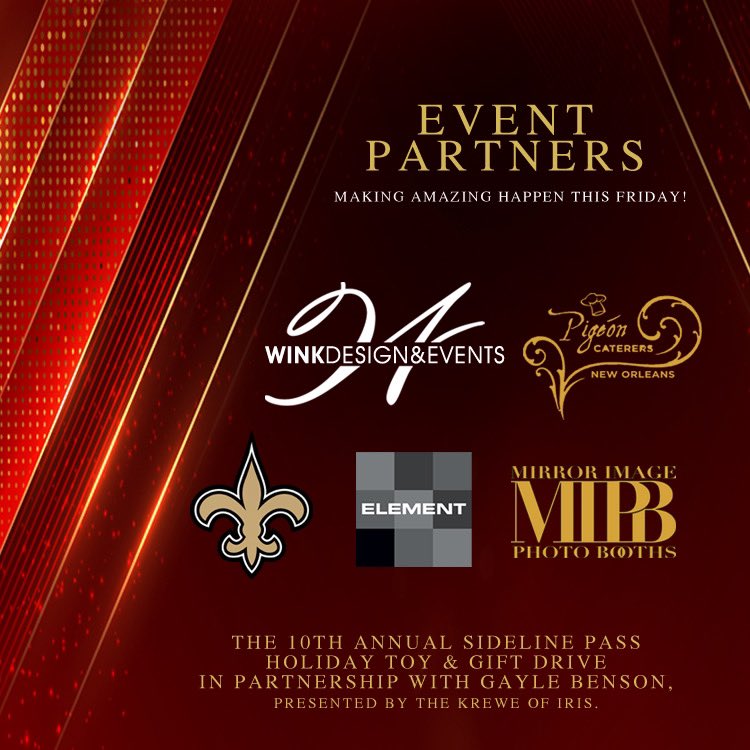 Thank you to <a href="/demario__davis/">Demario Davis</a> &amp; <a href="/tamelagilldavis/">Tamela Gill Davis</a> for being part of the 10th annual holiday toy &amp;  drive in partnership with Gayle Benson, presented by @kreweofiris this Friday! <a href="/WinkNola/">Wink Design & Events</a> <a href="/JenHale504/">Jennifer Hale</a> <a href="/Saints/">New Orleans Saints</a>