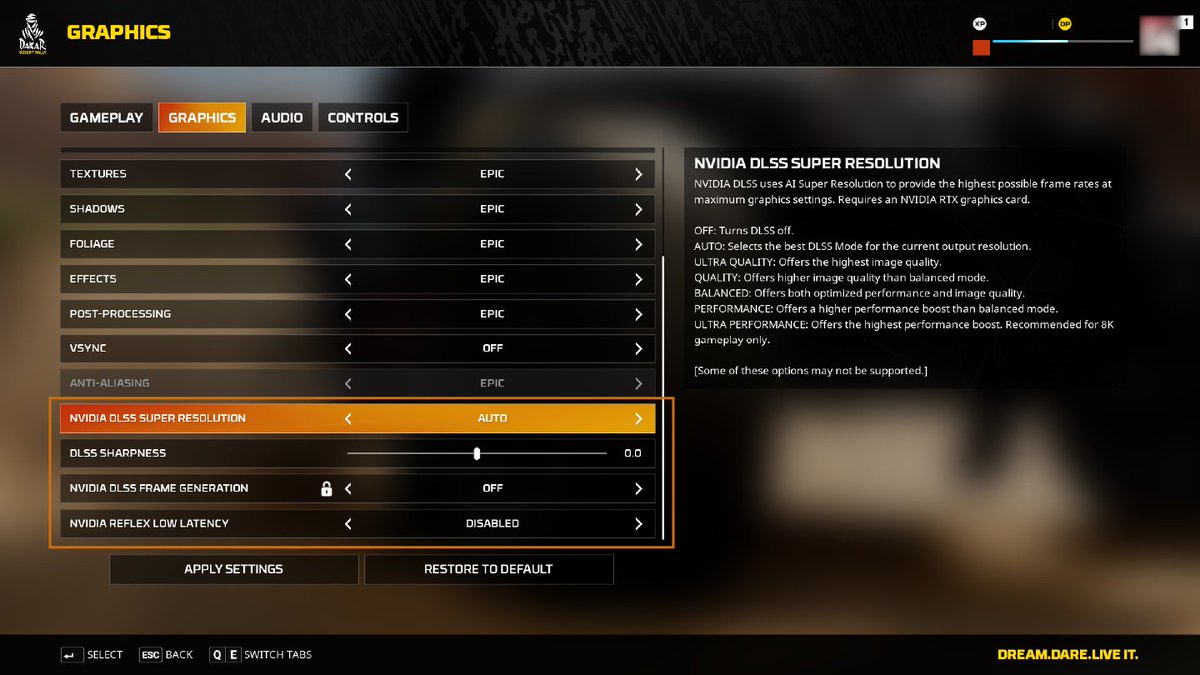 It's time for another tips post! 🙌

Did you know that you can use Nvidia DLSS and Reflex with Dakar Desert Rally? 💻👀

Here is an article that goes into detail on how PC players can make use of these options:
support.saber.games/hc/en-us/artic…