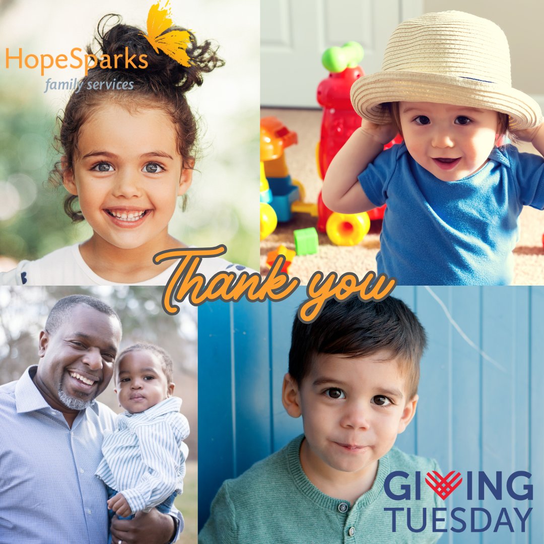 HopeSparksOrg's tweet photo. #GivingTuesday was amazing! Thank you to everyone who showed support for HopeSparks children and families. We are grateful for you!

In case you missed it, It's not too late to give! Every gift makes a difference. https://t.co/nlSaHu8Ilv https://t.co/28zhtbPvAX