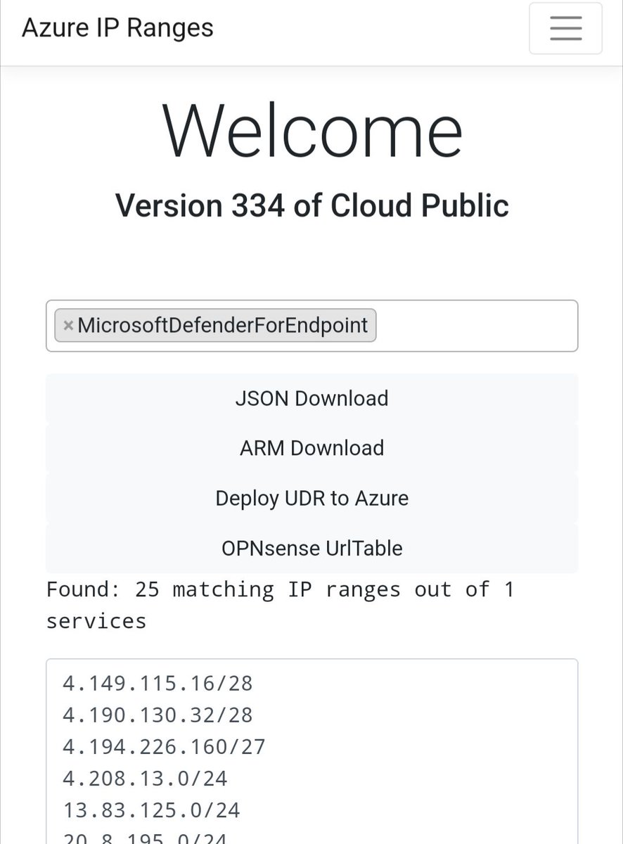 Do you know the Azure IP Ranges site by <a href="/derdanu/">Daniel Falkner</a> ?

It's a great tool to filter IP ranges by service and even download them in different formats.

azureipranges.azurewebsites.net