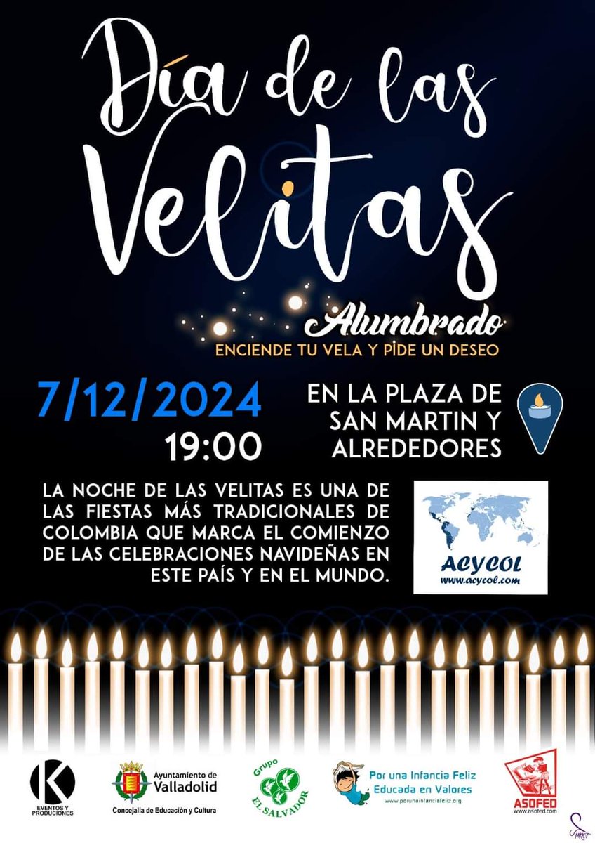 ACYCOL (@acycol) on Twitter photo Día de las Velitas Acycol 7 de diciembre 19 h Plaza San Martín San Martín Valladolid os esperamos. Buen día. @sabrosurava Semana Santa en Colombia pasión en América del Sur Iglesia en Valladolid @archiValladolidBar @Colombianos_Ext <a href="/Vallcosmopolita/">Vall Cosmopolita</a> Día de las Velitas Acycol 7 de diciembre 19 h Plaza San Martín San Martín Valladolid os esperamos. Buen día. @sabrosurava Semana Santa en Colombia pasión en América del Sur Iglesia en Valladolid @archiValladolidBar @Colombianos_Ext <a href="/Vallcosmopolita/">Vall Cosmopolita</a>