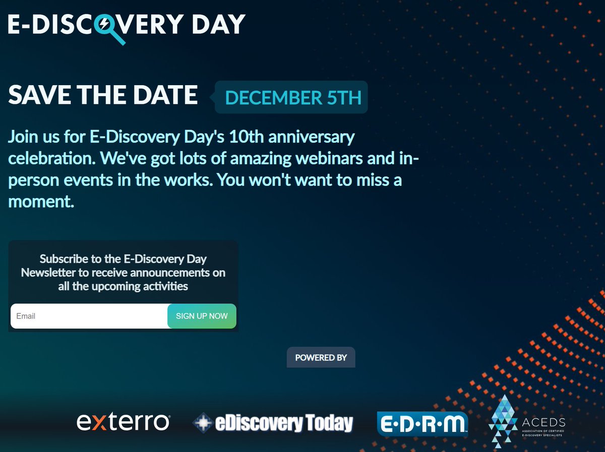 It's E-Discovery Day is tomorrow! Topics include #AI #Mobile and #HyperlinkFiles 17a-4.com/2024/12/04/tom… #Legal #eDiscoveryday #17a4 #exterro