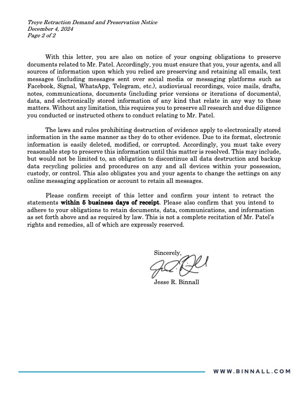 Olivia of Troye (@oliviatroye) on Twitter photo Today, Kash Patel sent a letter to my counsel <a href="/MarkSZaidEsq/">Mark S. Zaid</a>- threatening legal action & demanding that I retract my comments on MSNBC about his unfitness to serve as FBI Director. This aligns with his threats against the media & political opponents, revealing how he might conduct Today, Kash Patel sent a letter to my counsel <a href="/MarkSZaidEsq/">Mark S. Zaid</a>- threatening legal action & demanding that I retract my comments on MSNBC about his unfitness to serve as FBI Director. This aligns with his threats against the media & political opponents, revealing how he might conduct