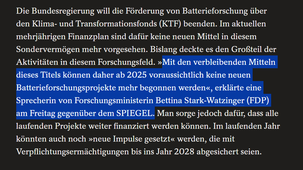 <a href="/starkwatzinger/">Bettina Stark-Watzinger</a> GEHTS NOCH?!

Das war IHR Ministerium! SIE HABEN DAS GEKÜRZT.

Die Batterieforschungsmittel wurden aus IHREM Teil des Haushaltes gestrichen.

Holy shit ist das lächerlich.