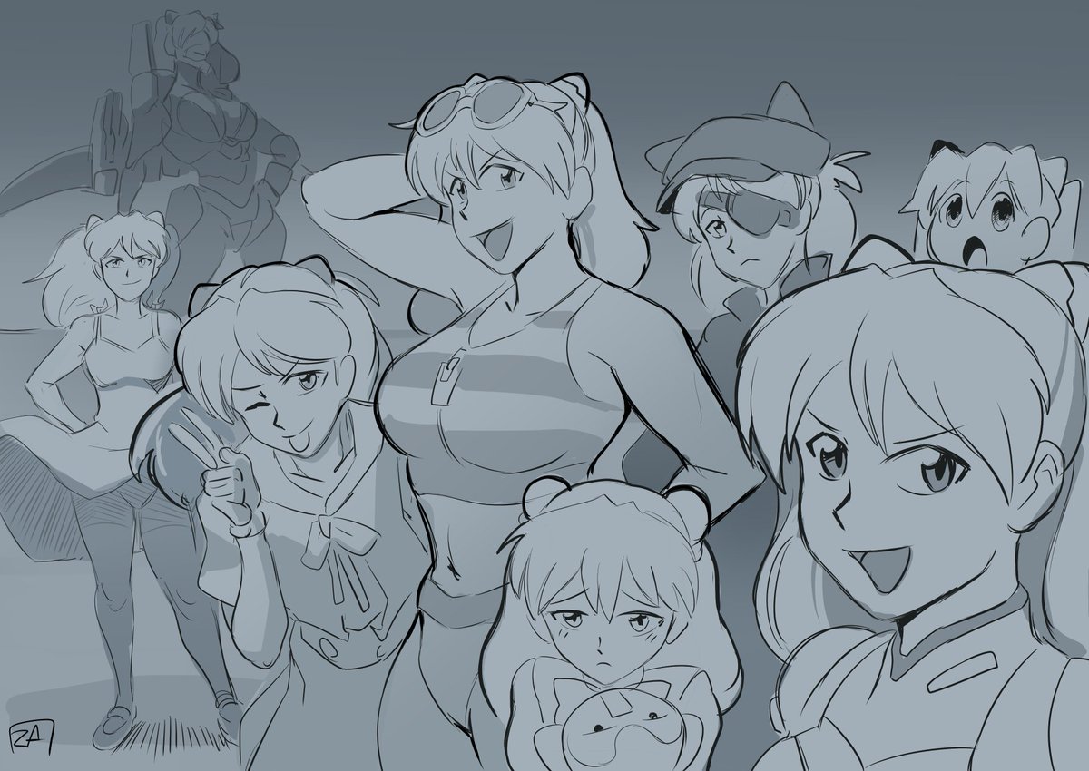 Its my wife, Asuka's birthday today! So I drew different outfits and versions of her in celebration! Happy birthday asuka! 