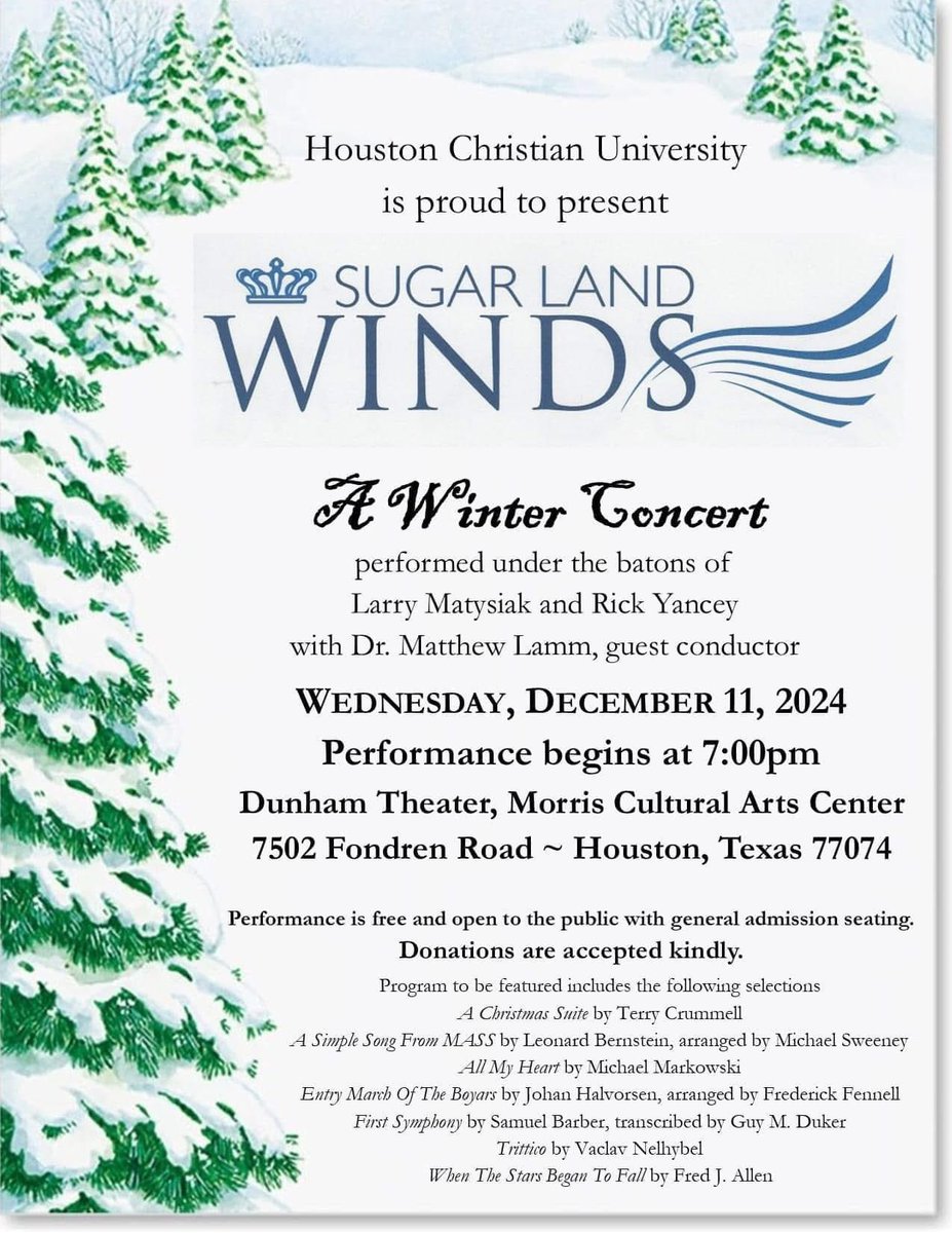 WiensAtAlbright's tweet photo. I’ll be playing in the Sugar Land Winds concert one week from tonight at HCU! #HornPlayer https://t.co/titLhADZsd