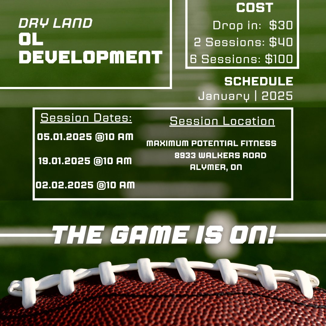 Join my Dry Land Offensive Line Development Sessions to enhance your skills and techniques! These sessions focus on improving footwork, agility, and blocking fundamentals. Sign up now and elevate your game!

DM for more details!