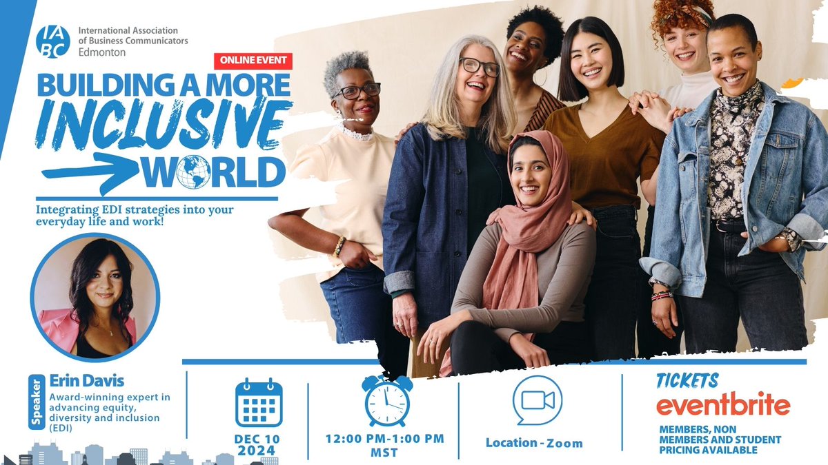 IABC Edmonton (@iabcyeg) on Twitter photo 💻 Join us ONLINE on Dec 10 for a 1-hour virtual session with <a href="/erindavisco/">Erin Davis (she/her)</a>, an award-winning expert in inclusive leadership!
🎟️ Register bit.ly/3B42WHE
#Leadership #InclusionMatters #GrowthMindset 💻 Join us ONLINE on Dec 10 for a 1-hour virtual session with <a href="/erindavisco/">Erin Davis (she/her)</a>, an award-winning expert in inclusive leadership!
🎟️ Register bit.ly/3B42WHE
#Leadership #InclusionMatters #GrowthMindset