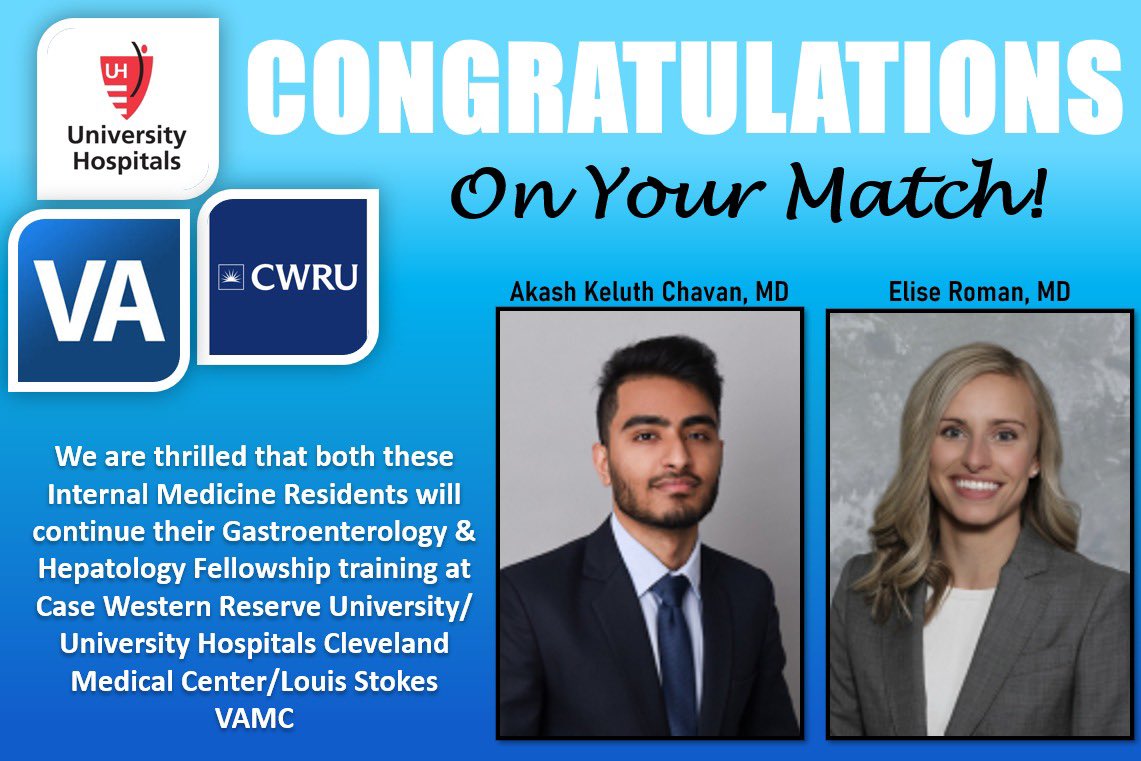 CWRU-GI/Case Western GI Fellowship (@cwru_gi) on Twitter photo We are thrilled that both these Internal Medicine Residents will continue their Gastroenterology & Hepatology Fellowship training <a href="/CWRUdeptMED/">Department Medicine</a> <a href="/CWRUSOM/">CWRU School of Medicine</a> <a href="/cwru/">Case Western Reserve</a> /
<a href="/UHhospitals/">University Hospitals</a> Cleveland Medical Center/Louis Stokes <a href="/ClevelandVAMC/">VA Northeast Ohio Healthcare System</a> <a href="/AmerGastroAssn/">American Gastroenterological Association (AGA)</a> We are thrilled that both these Internal Medicine Residents will continue their Gastroenterology & Hepatology Fellowship training <a href="/CWRUdeptMED/">Department Medicine</a> <a href="/CWRUSOM/">CWRU School of Medicine</a> <a href="/cwru/">Case Western Reserve</a> /
<a href="/UHhospitals/">University Hospitals</a> Cleveland Medical Center/Louis Stokes <a href="/ClevelandVAMC/">VA Northeast Ohio Healthcare System</a> <a href="/AmerGastroAssn/">American Gastroenterological Association (AGA)</a>