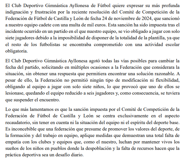 elfutbolmodsto's tweet image. Cada día sentimos más vergüenza de los que dirigen la RFCYL.
Multa de 1000€ de la delegación Segoviana a la Gimnástica Ayllonesa.
Multar un equipo cuando hizo hasta lo imposible por aplazar el partido.
TODAVÍA ESTAMOS ESPERANDO RESPONSABILIDADES POR LAS CAGADAS QUE HACEIS.