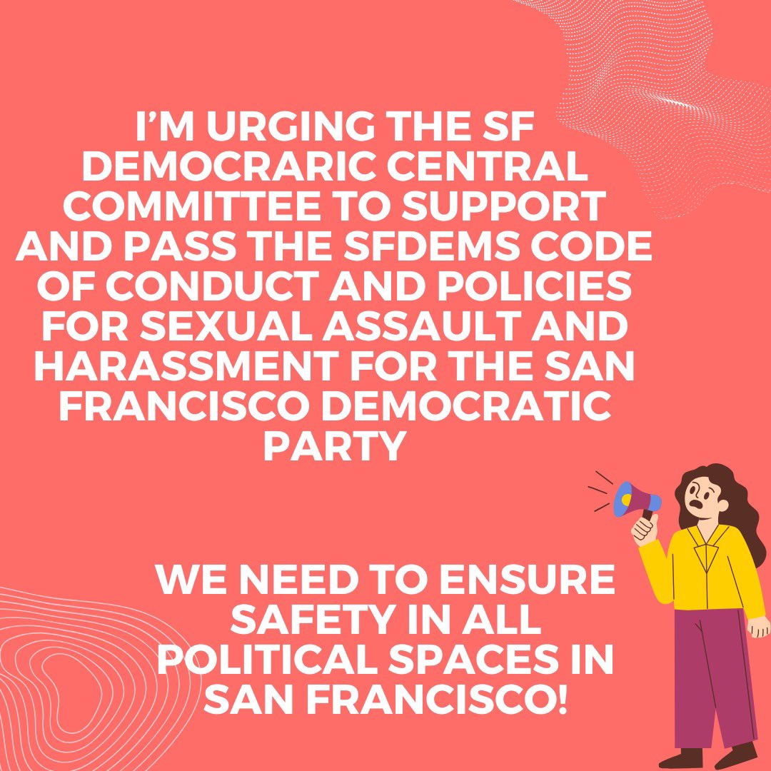 Harassment and abuse thrive in silence. Let’s break the cycle and create a safe space for all. Join the movement to address sexual violence in SF politics. SF Dems must pass their Code of Conduct addressing sexual abuse and harassment in politics. ✨🖤#SFDemocrats #SafePolitics