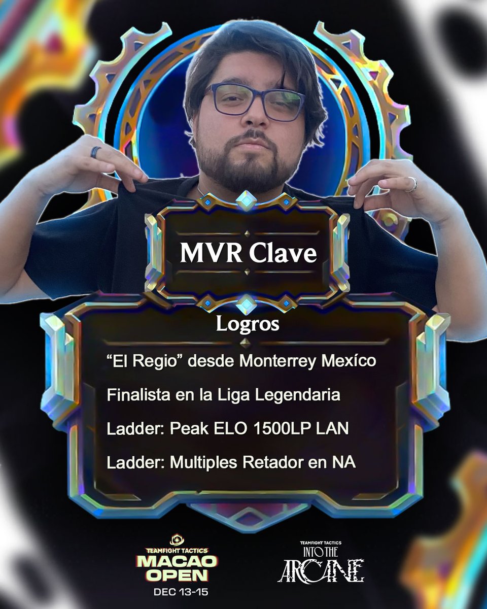 Representando a LATAM en el TMO - TFT MACAO OPEN
⭐️MRV Clave - <a href="/clubdefansclave/">Clave</a> 🇲🇽

Pro Player y coach con su propio club de fans. Único mexicano del torneo y con un solo objetivo en mente... Salvar a LAN