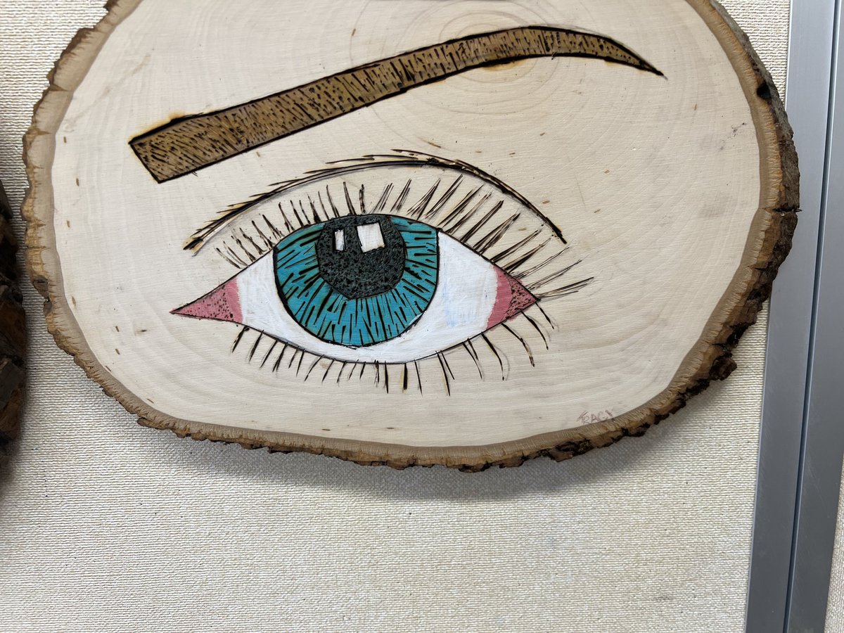kuzminart's tweet photo. Amazing  pyrography from Applied Arts and Design 2!  First they applied 7 pen and ink techniques with a soldering iron then they added watercolor to the wood plaques!  ⁦@MTPSpride⁩ ⁦@Frank_Cap1_BOE⁩ https://t.co/f7oj5dXaie