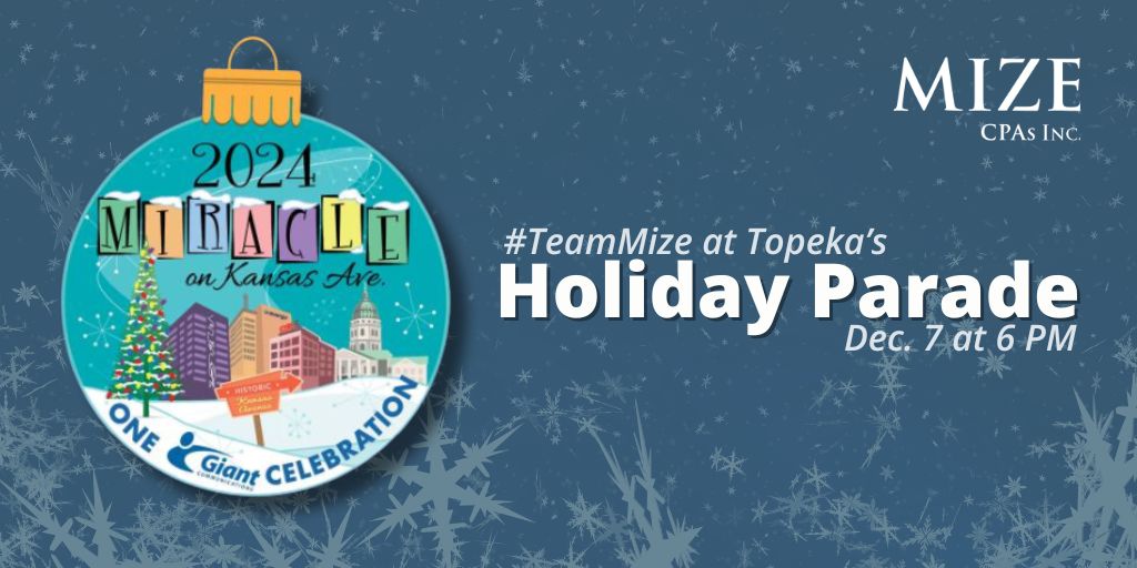 MizeRestaurants's tweet photo. We're in the holiday spirit here at Mize and we can't wait for the Miracle on Kansas Avenue Parade on December 7 at 6 PM. You'll love seeing downtown Topeka aglow with joy, lights, and festive fun!  #TeamMize #TopekaParade #HappyHolidays https://t.co/u4nCDWTaJc