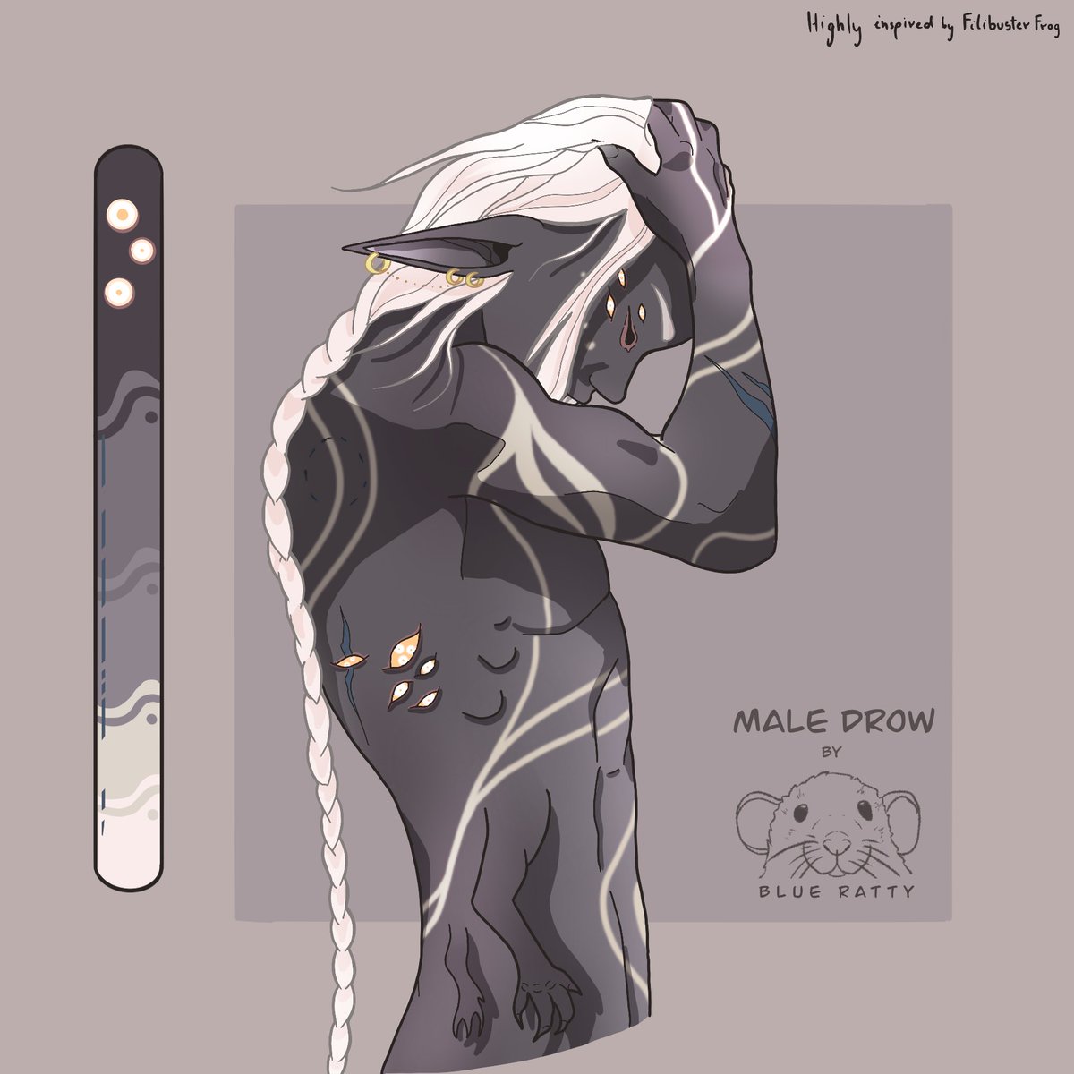 Blue_Ratty's tweet photo. I got inspired by Filibuster Frog art and drew a DnD Drow in my style. 
#dnd #drow #elf #darkelf #dndart #dndoc #DnDcharacter #digitalart https://t.co/oajy0XLcyl