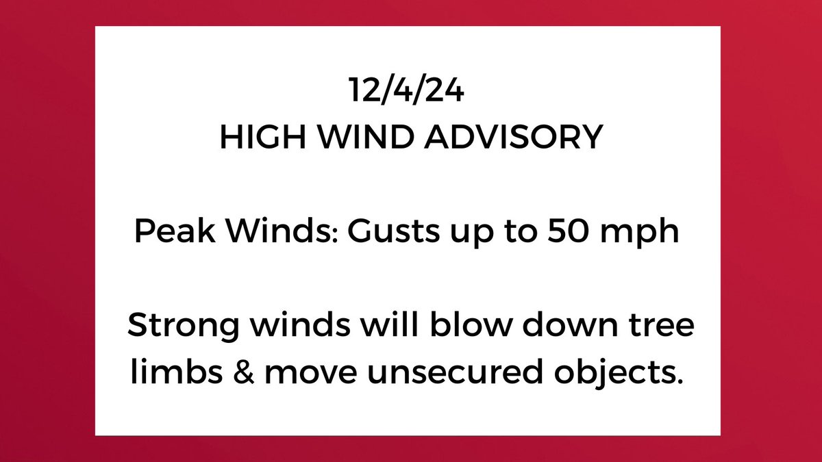 HIGH WIND ADVISORY - 12/4/2024 - #StonyBrook University (LI)