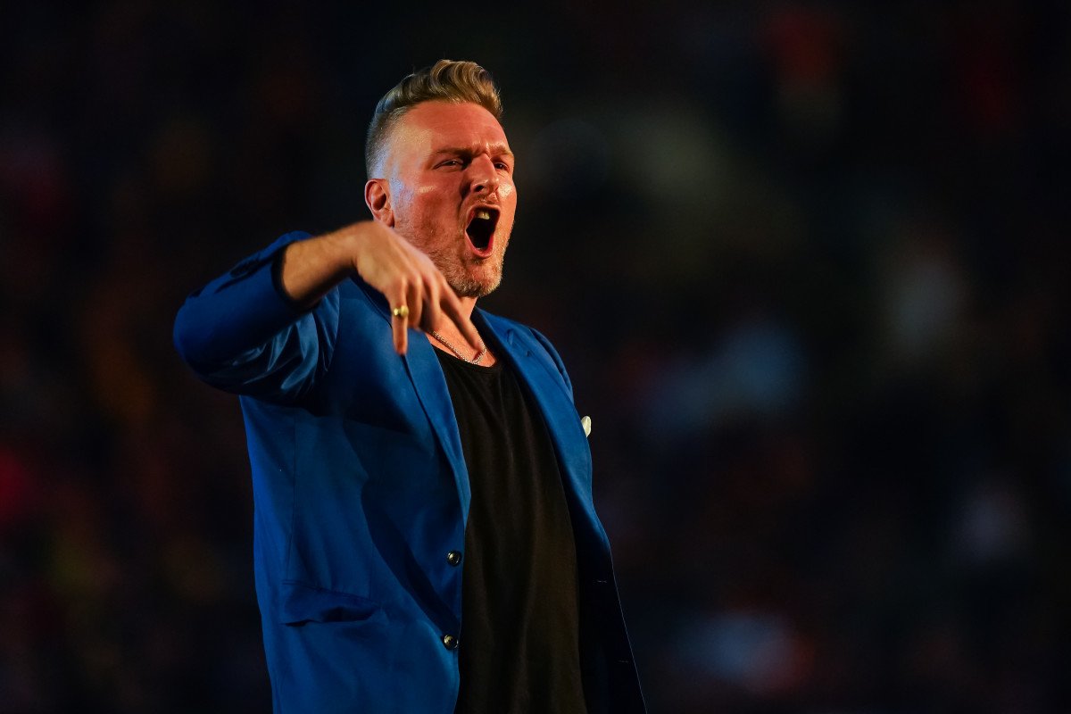 Fightful's tweet photo. Triple H says Pat McAfee is returning to WWE Raw "full time"
βLetting the cat out of the bag a little bit right now. Patβs actually about to come back with us here, full-time on Monday Night RAW."
(USA Today at the WWE/Netflix media event)