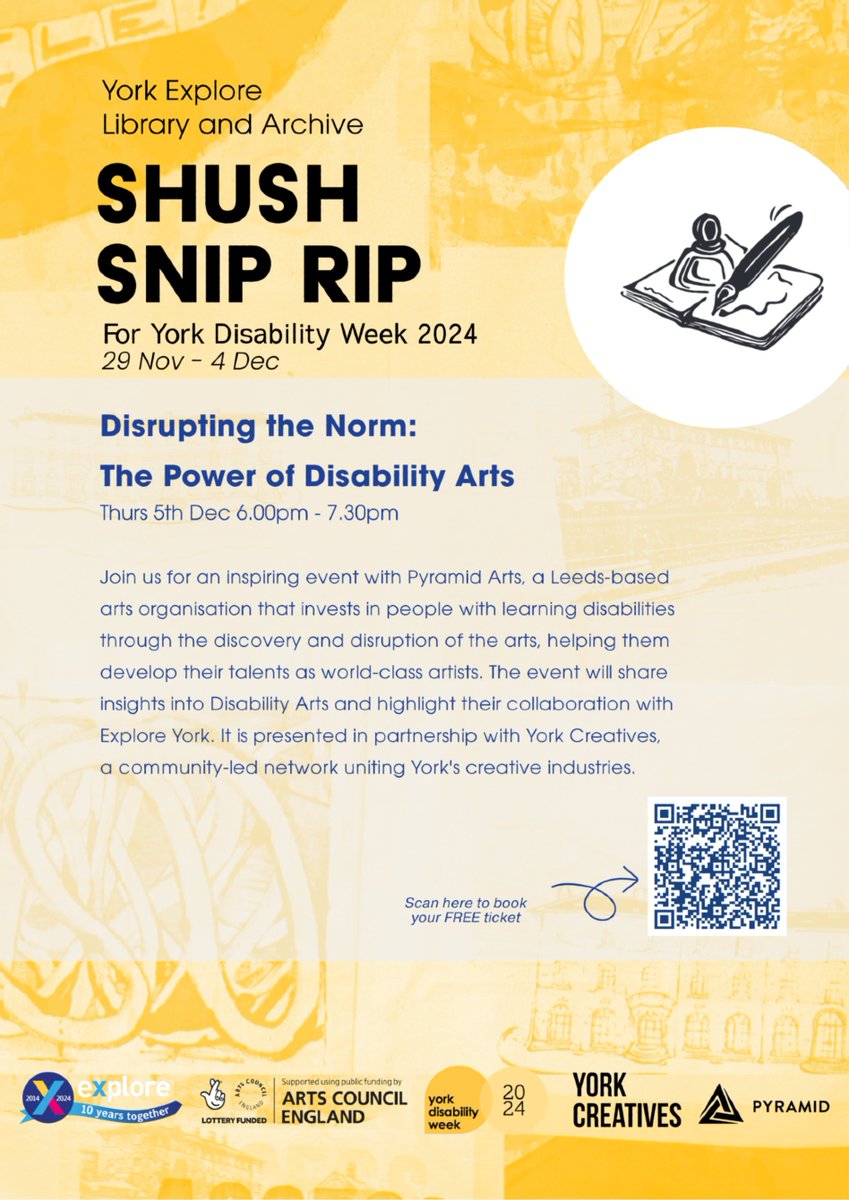 YorkExplore's tweet image. 🌙 Tomorrow evening 🌙
Disrupting the Norm: The Power of Disability Arts | 6pm
An inspiring talk with Pyramid Arts, Leeds-based arts group helping people with disabilities develop their talents. Presented in partnership with @YorkCreatives
Free 🎫 tickettailor.com/events/explore…