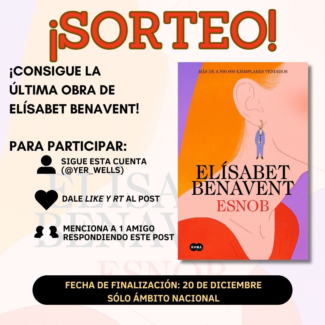 Yer_Wells's tweet photo. ¡Nuevo sorteo! 📚 #SorteoLiterario

¡Llévate la obra más reciente de @Betacoqueta, #Esnob!

Publicada por @sumadeletras 

¡Sigue las instrucciones de la imagen!  No olvidéis seguir la cuenta.
¡Suerte! 🤞 https://t.co/zYSyTngkt8