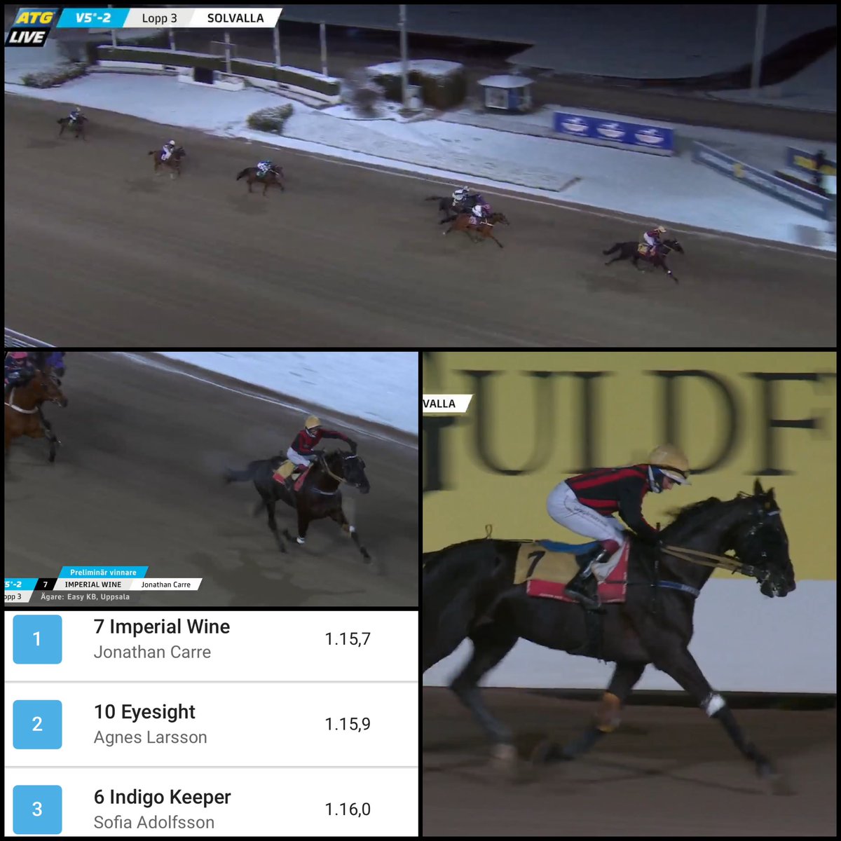 Imperial Wine!😍🥇Seger montéfinal på Solvalla!🏆🥇 Det blev ny vinst tillsammans i monté och Imperial Wine hjälper mig även ta hem kvällens ryttarfinal på Solvalla då jag sedan tidigare hade mest poäng från grundserien. Grattis till tränare <a href="/Stall_Eklundh/">Stall Eklundh</a> och ägare hos Easy KB!