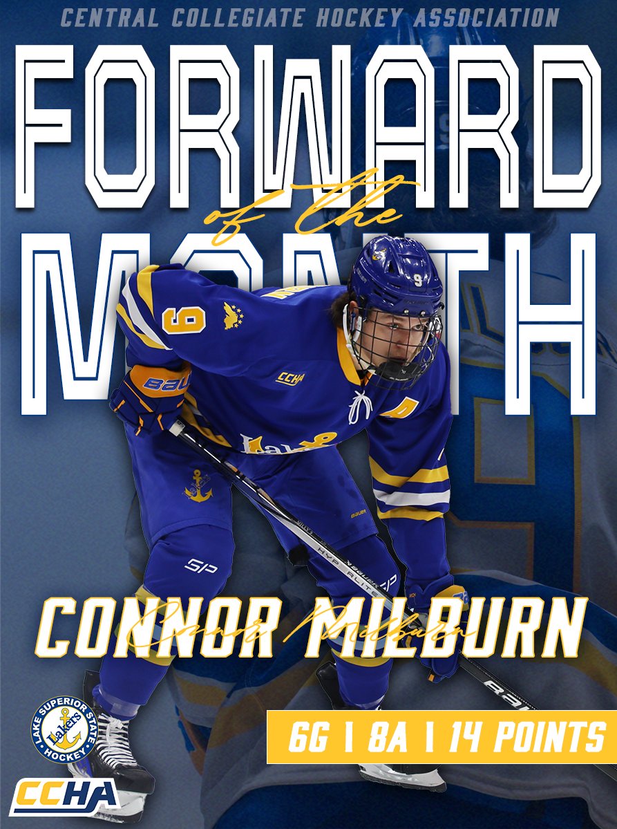The man had himself a 𝙈𝙊𝙉𝙏𝙃 😎

Connor Milburn has been named the CCHA Forward of the Month for November!

📄 tinyurl.com/juez2vpx