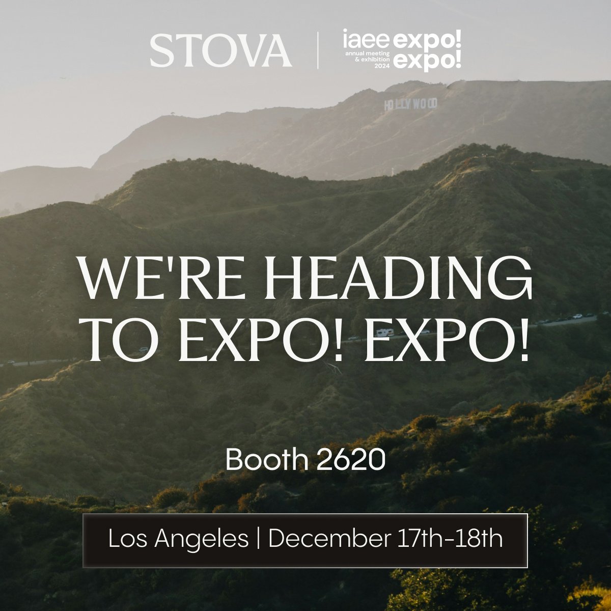 Get Ready for IAEE Expo! Expo! in LA! Come visit us at Booth #2620 and discover how we can elevate your events with cutting-edge technology.
 Pro Tip: Book your appointment now by finding us in the Expo! Expo! mobile app.
#StovaAtExpoExpo #EventTech #ExpoExpo2024