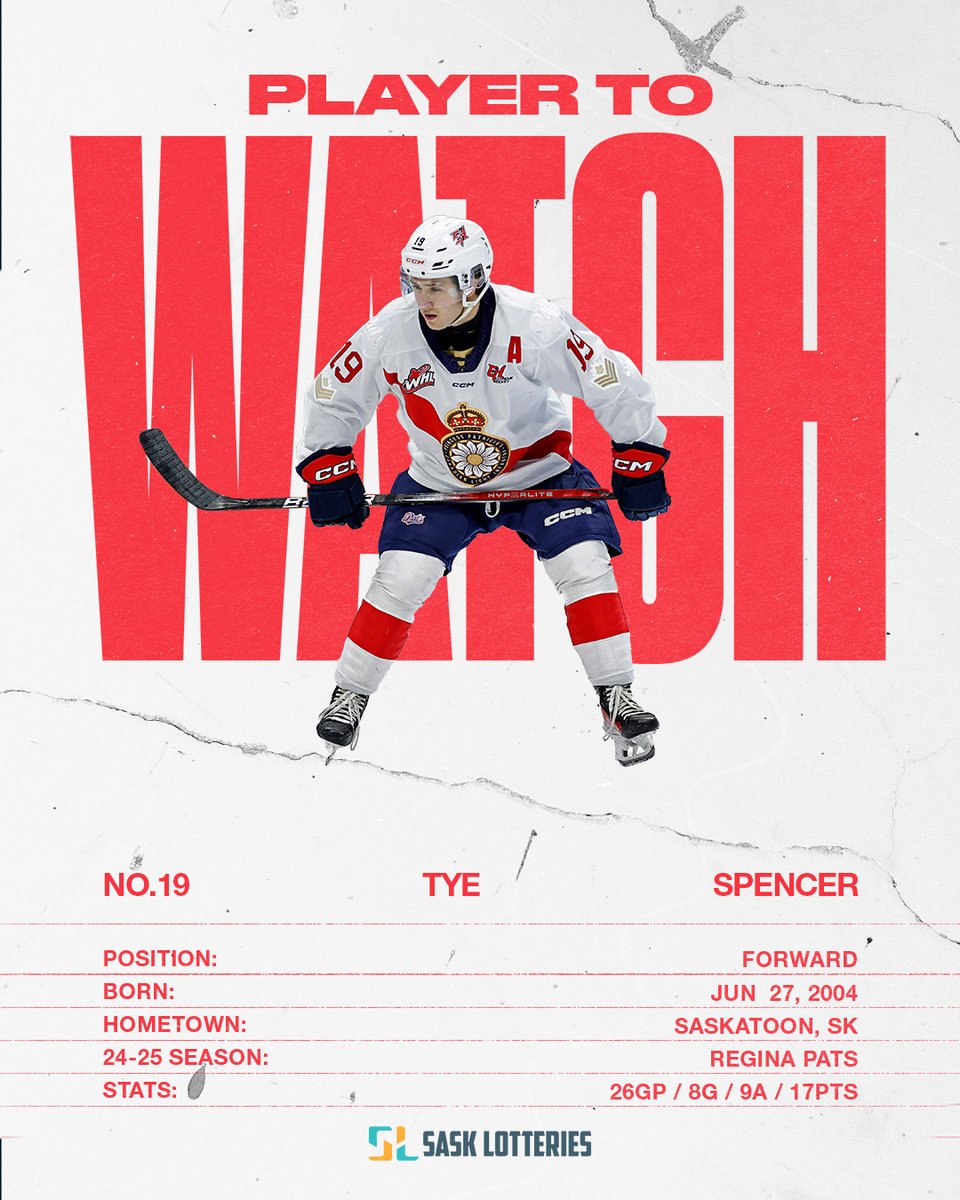 WHLPats's tweet photo. With goals in back-to-back games, Tye Spencer is our Sask Lotteries Player to Watch for tonight's game!
#ReginaPatsHockey #SeeThemRise #whl #REGvsVAN https://t.co/nrMKji3zNv