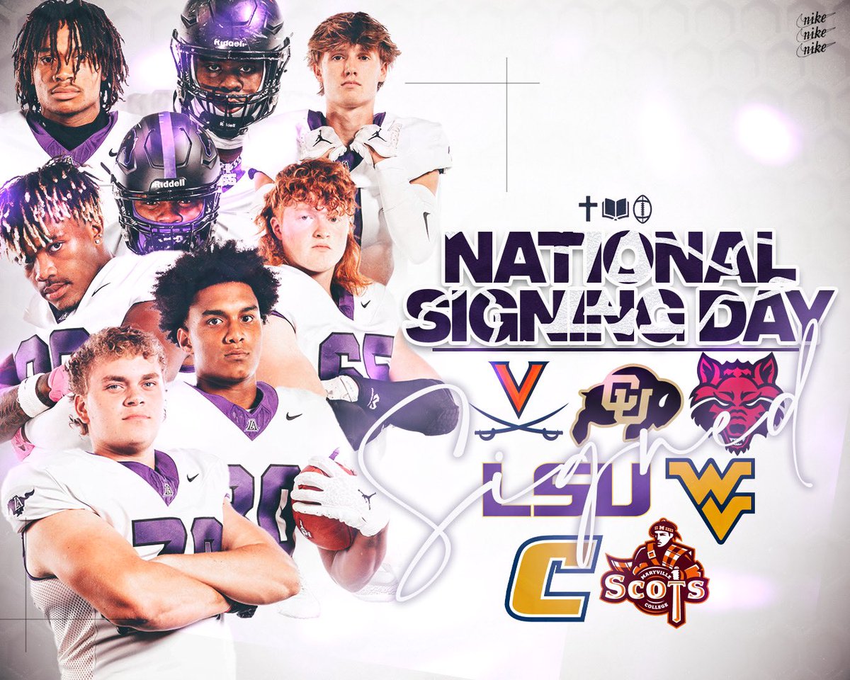 ‼️NATIONAL SIGNING DAY‼️
Jon Adair - Virginia 
TJ Briggs - UT Chattanooga
Tony Carter - Arkansas State 
Nick Duke - Maryville 
Chauncey Gooden - Colorado 
Noah Hacker - Arkansas State 
CJ Jimcoily - LSU 
Amir Leonard-Jean Charles - West Virginia 
#BibleBooksBall