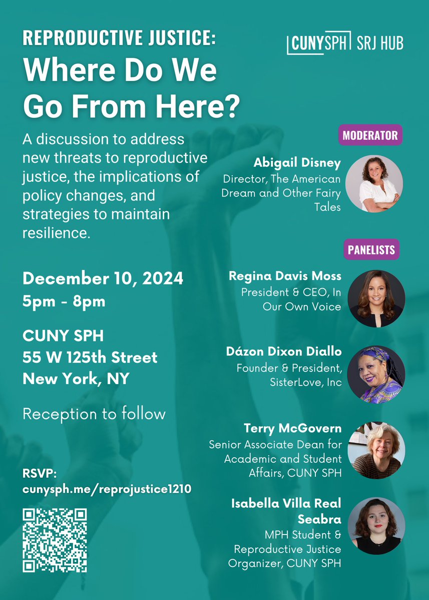 In Our Own Voice (@blackwomensrj) on Twitter photo NYC #REPROJUSTICE CHAMPIONS 🗣️
On 12/10, @dr4equity, along with @SisterLove’s Dazon Dixon Diallo and our friends at <a href="/CUNYSPH/">CUNY Grad School of Public Health & Health Policy</a> will be speaking on a panel about the history of Reproductive Justice and where we go from here post-election
Learn more: eventbrite.com/e/reproductive… NYC #REPROJUSTICE CHAMPIONS 🗣️
On 12/10, @dr4equity, along with @SisterLove’s Dazon Dixon Diallo and our friends at <a href="/CUNYSPH/">CUNY Grad School of Public Health & Health Policy</a> will be speaking on a panel about the history of Reproductive Justice and where we go from here post-election
Learn more: eventbrite.com/e/reproductive…