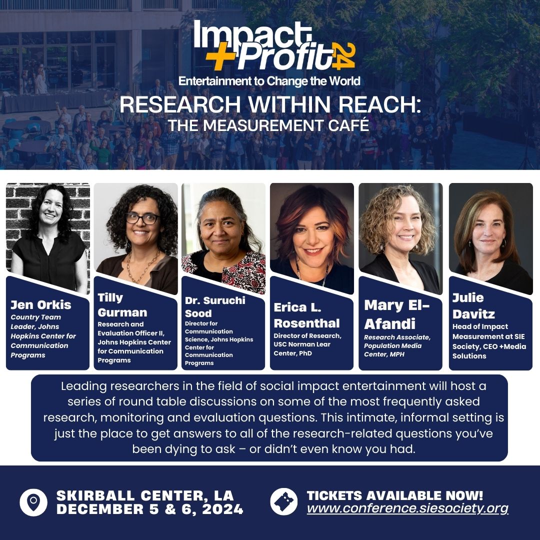 Norman Lear Center (@learcenter) on Twitter photo Research Director Research Erica Rosenthal joins a roundtable on impact measurement at <a href="/SIESociety/">SIE Society</a>'s Impact+Profit Conference. It offer a chance for those in the field to ask questions related to research and monitoring. Dec 5 & 6. LA Skirball Center.
conference.siesociety.org Research Director Research Erica Rosenthal joins a roundtable on impact measurement at <a href="/SIESociety/">SIE Society</a>'s Impact+Profit Conference. It offer a chance for those in the field to ask questions related to research and monitoring. Dec 5 & 6. LA Skirball Center.
conference.siesociety.org