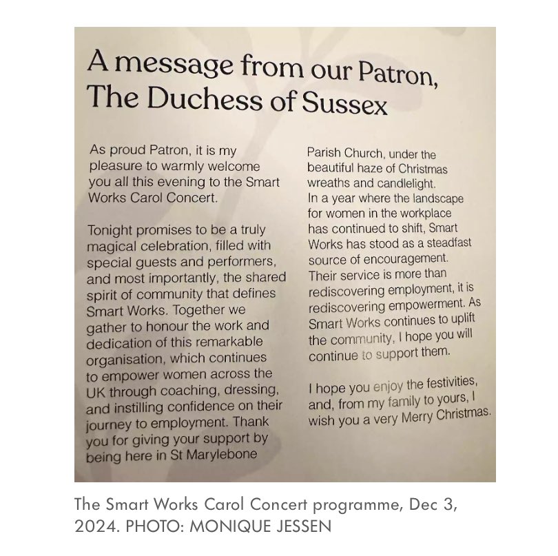 Ange Andrews (@andrews_ange) on Twitter photo <a href="/royal_suitor/">R.S. Locke / Royal Suitor</a> <a href="/SmartWorksHQ/">Smart Works Charity</a> Meghan’s message in the program. Love it! 😍 <a href="/royal_suitor/">R.S. Locke / Royal Suitor</a> <a href="/SmartWorksHQ/">Smart Works Charity</a> Meghan’s message in the program. Love it! 😍