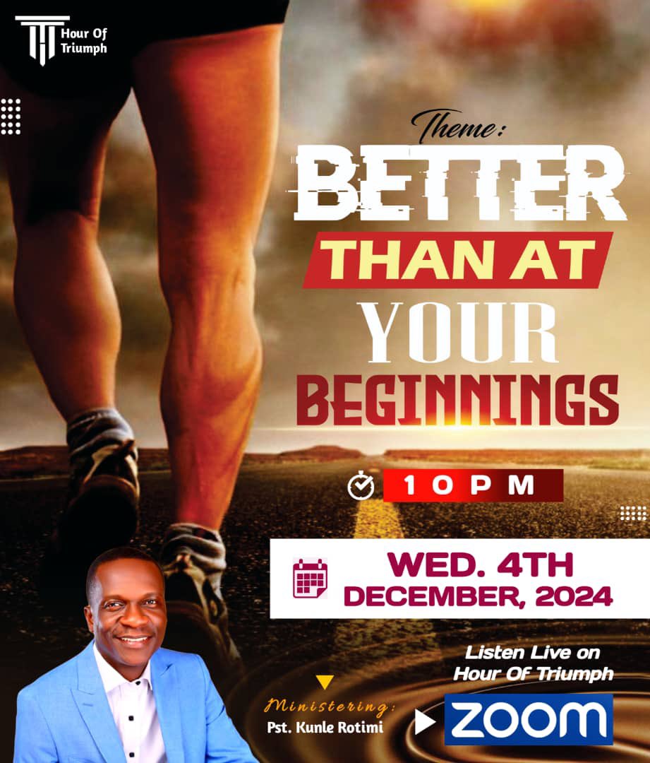 Pastor Kunle Rotimi (PKR) (@pstkunlerotimi) on Twitter photo <a href="/PstKunleRotimi/">Pastor Kunle Rotimi (PKR)</a> is inviting you to a scheduled Zoom meeting; HOUR OF TRIUMPH.
Theme: BETTER THAN AT YOUR BEGINNINGS
Date: Wed Dec 4, 2024
Time: 10pm local time
Join Zoom Meeting:
us06web.zoom.us/j/87004345557?…
Meeting ID: 870 0434 5557
Passcode: 473423 <a href="/PstKunleRotimi/">Pastor Kunle Rotimi (PKR)</a> is inviting you to a scheduled Zoom meeting; HOUR OF TRIUMPH.
Theme: BETTER THAN AT YOUR BEGINNINGS
Date: Wed Dec 4, 2024
Time: 10pm local time
Join Zoom Meeting:
us06web.zoom.us/j/87004345557?…
Meeting ID: 870 0434 5557
Passcode: 473423