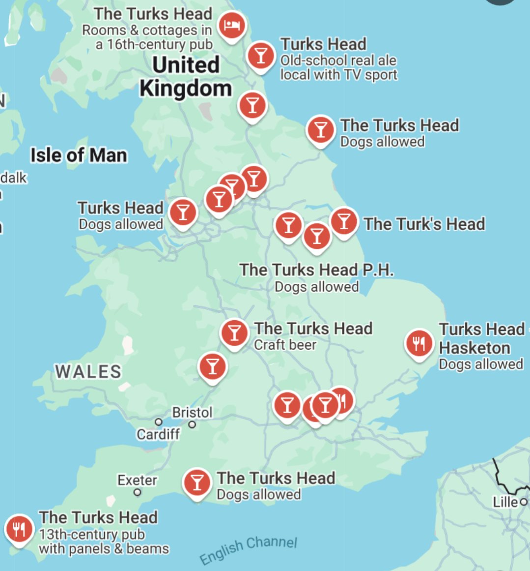 As the proud owner of a Turk's head, the number of pubs called *THE TURK'S HEAD* in the UK does give me pause 😳