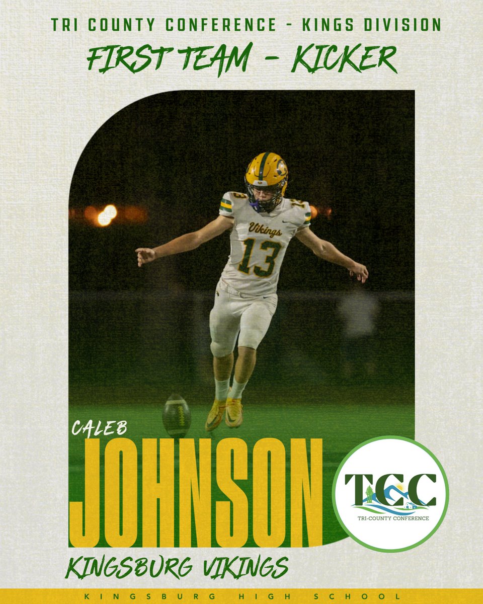 Congratulations to Caleb Johnson selected as the Tri-County Conference Kings Div 1st team Kicker