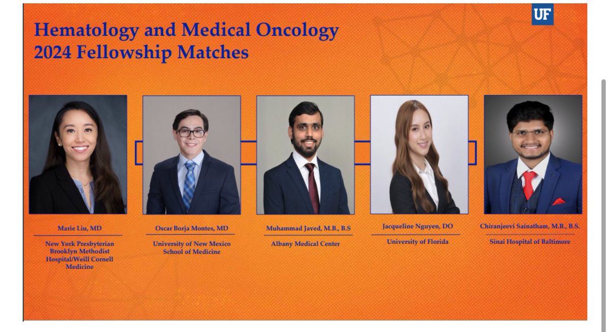 I am beyond thrilled to announce that I have matched in Hematology/Oncology at the University of Florida! 🐊💙 Grateful to <a href="/HemeOncGators/">UF Hematology/Oncology Fellowship</a> and <a href="/UFHealthCancer/">UF Health Cancer Institute</a> for this incredible opportunity, and to everyone who has supported me along the way. Excited for this next chapter!