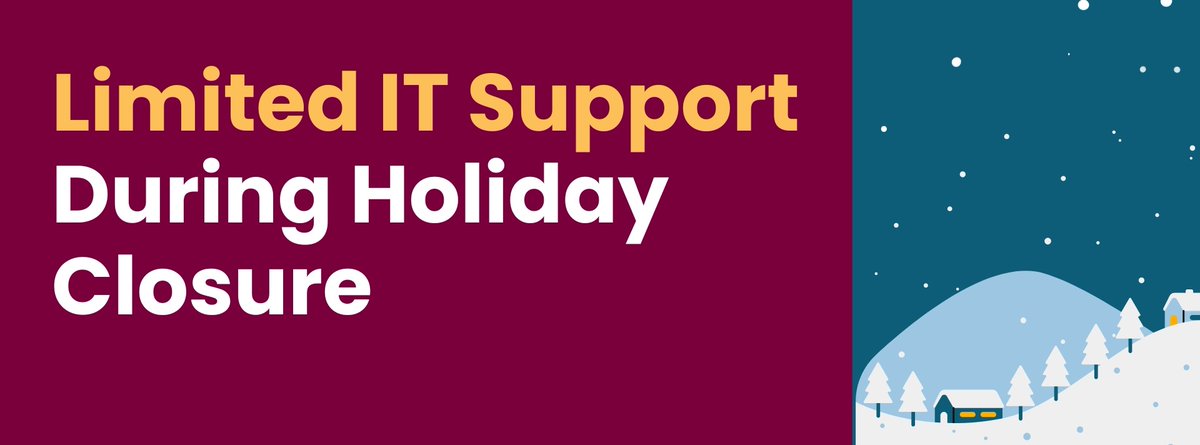 University Technology Services (UTS) (@mcmasteruts) on Twitter photo Hey, <a href="/McMasterU/">McMaster University</a>!
University IT support is limited during the holiday closure.
If you encounter tech issues during the closure, reach out on our website chat on Jan. 6, 2025, or submit a JIRA Service Desk ticket.
More info: mcmu.ca/holidaysupport Hey, <a href="/McMasterU/">McMaster University</a>!
University IT support is limited during the holiday closure.
If you encounter tech issues during the closure, reach out on our website chat on Jan. 6, 2025, or submit a JIRA Service Desk ticket.
More info: mcmu.ca/holidaysupport