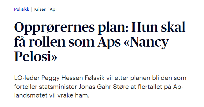 This is very very meta: A Norwegian newspaper writing about the person who is supposed to inform the MP that he doesn't have the majority as leader of the Arbeiderpartiet. 🤷🏻