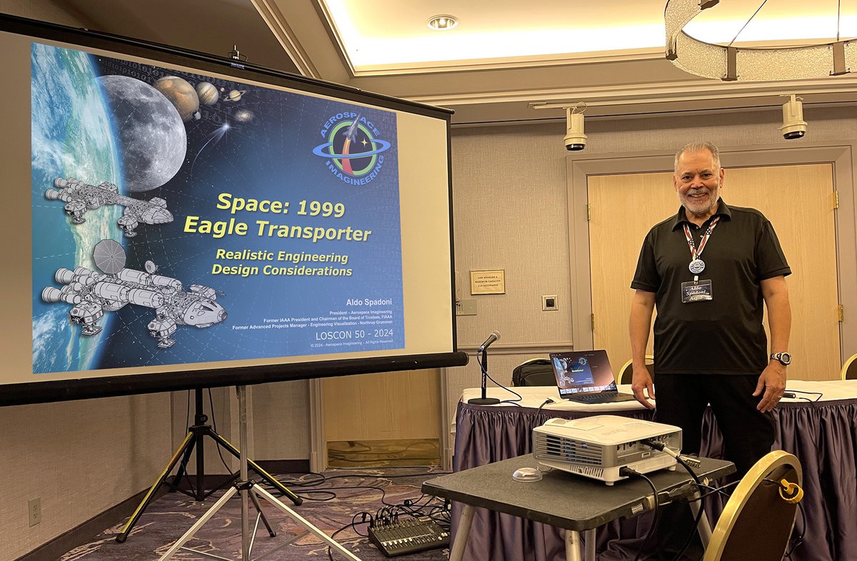 This past weekend I attended Loscon 50, the 50th Los Angeles Science Fiction Convention. It was a relaxing time with friends old and new, and I managed to sell some space art. I had a good audience for my talk on reimagining the Eagle Transporter from Space: 1999.