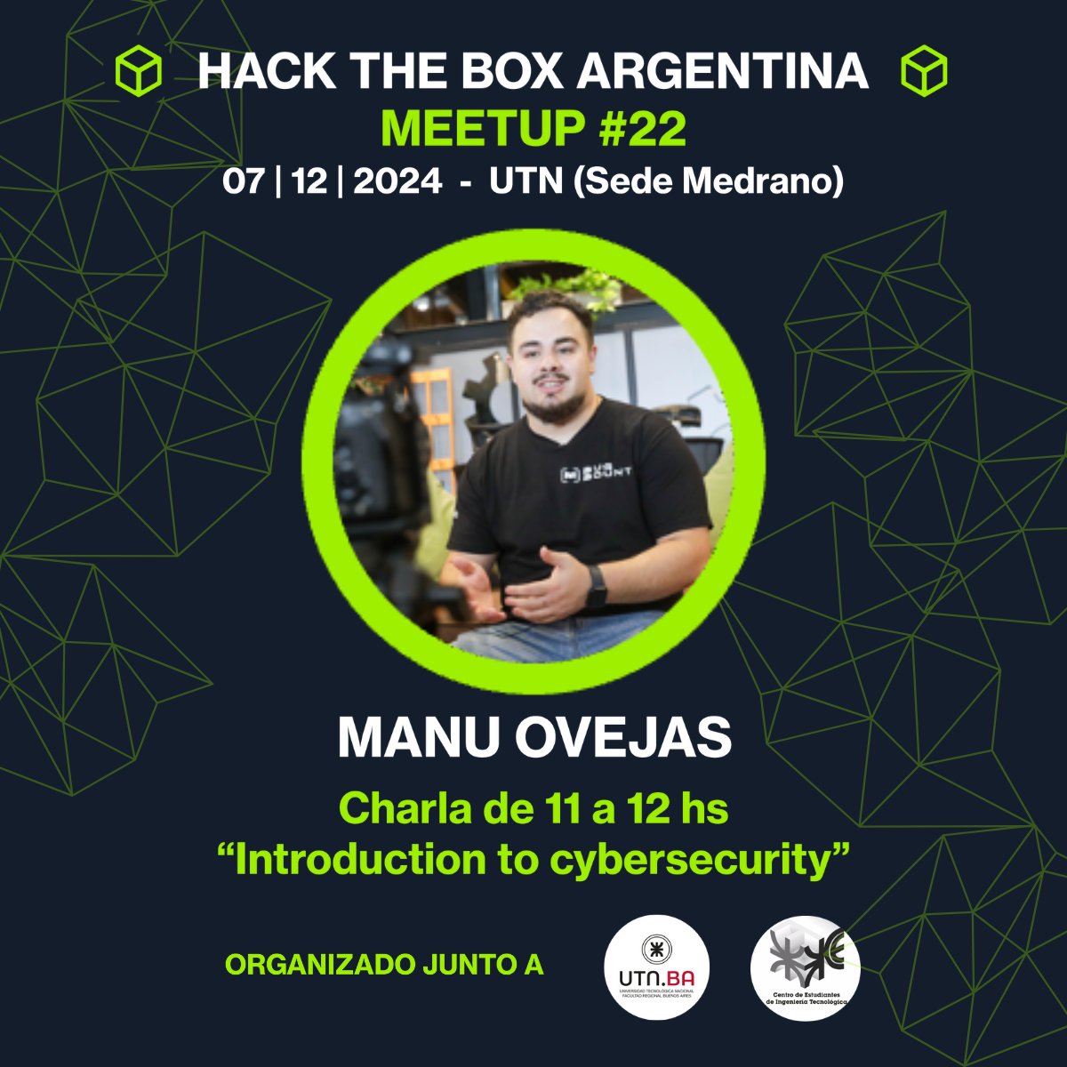 🎙️Manuel Ovejas | Senior Cybersecurity Engineer en Mercado Libre🌐
Con +6 años en ciberseguridad, especializado en Application Security y gestión de vulnerabilidades (Bug Bounty)

🚀Charla: Introducción a la Ciberseguridad

💡 ¡No te lo pierdas! 
Registro👉meetup.com/hack-the-box-m…