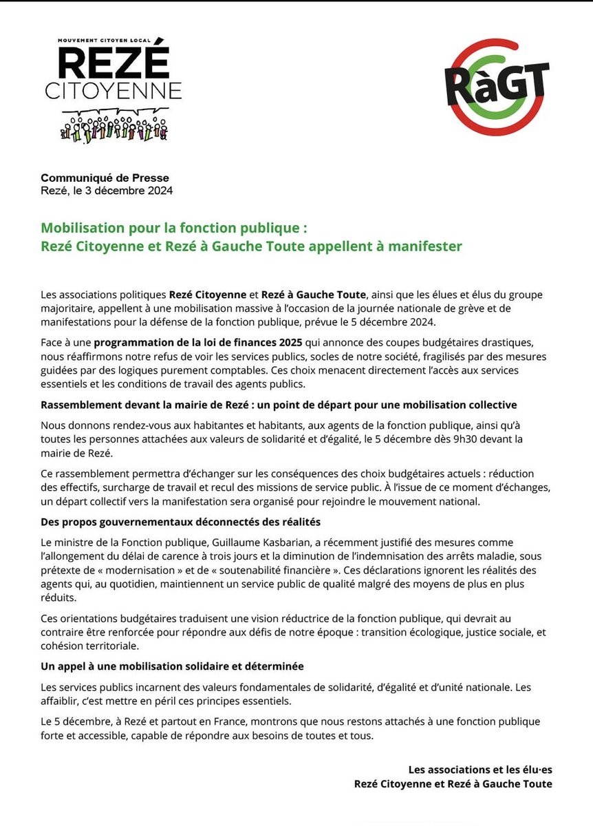 🔴 Nous donnons RDV demain à 9h30, devant la mairie, aux habitant·es, agent·es de la fonction publique et personnes attachées aux valeurs de solidarité et d'égalité.
Montrons que nous tenons à une fonction publique forte, accessible et capable de répondre aux besoins de tous·tes.