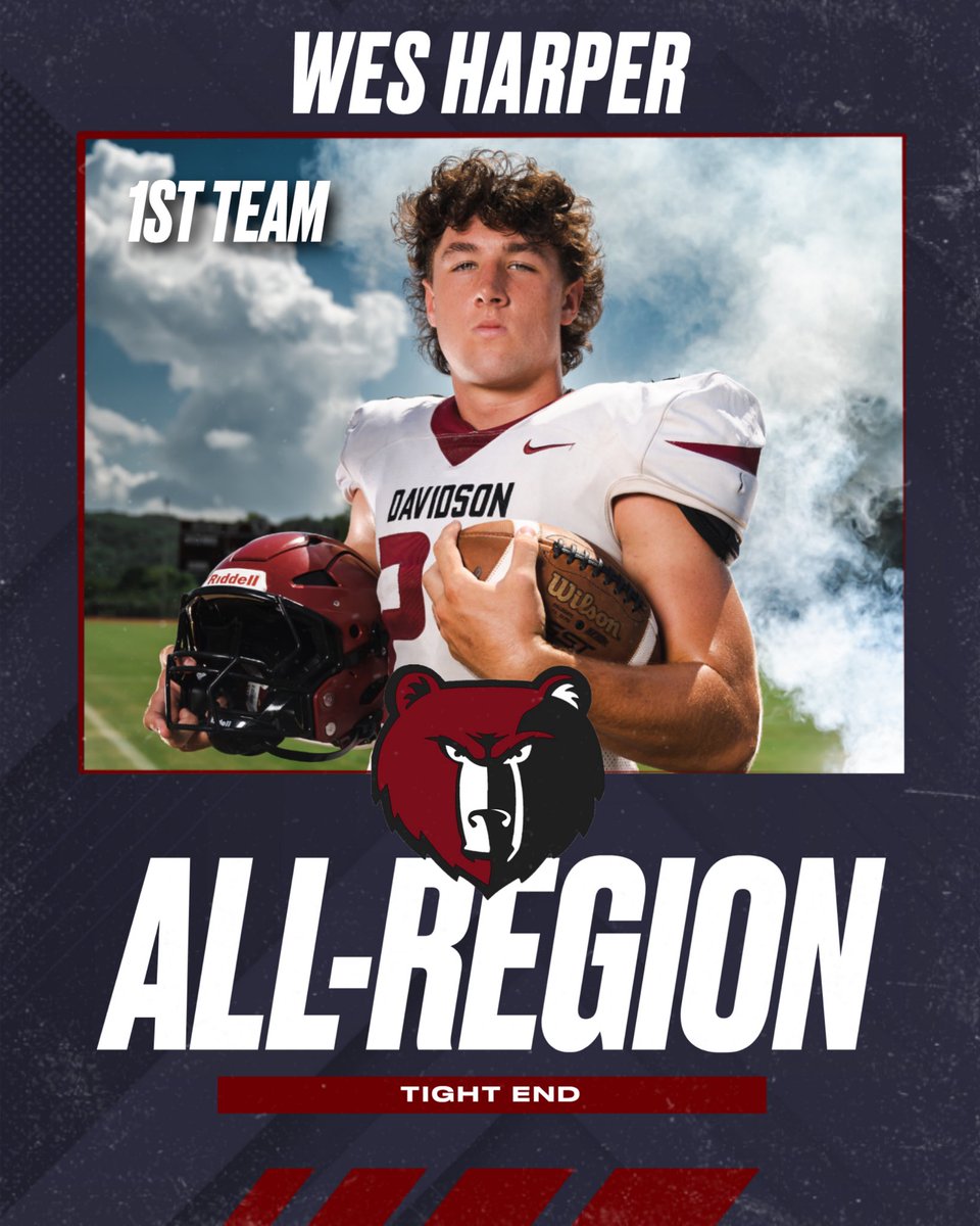 BearsDavidson's tweet image. Congrats to Wes Harper for being named FIRST TEAM All-Region in the Division II-AA Middle Region.
@athletics_da 
@davidsonacademy 
@WesHarper14