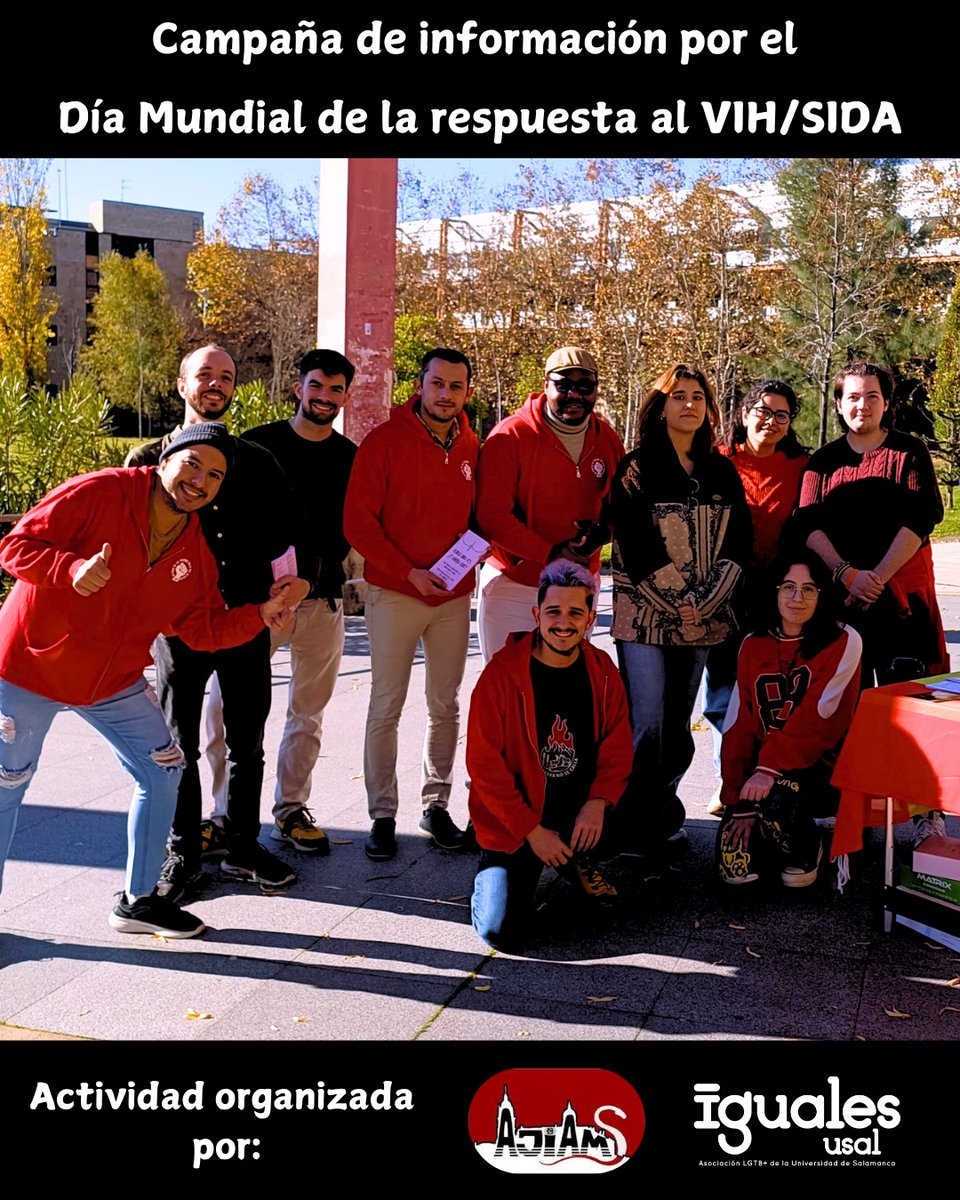 📣 Hoy hemos llevado a cabo una actividad de sensibilización en salud sexual en el Campus Unamuno con motivo del Día Mundial de respuesta al VIH/sida.

Gracias a <a href="/ajiamSalamanca/">ajiamSalamanca</a> por colaborar con nosotres promoviendo una salud sexual responsable y placentera en la universidad 📚