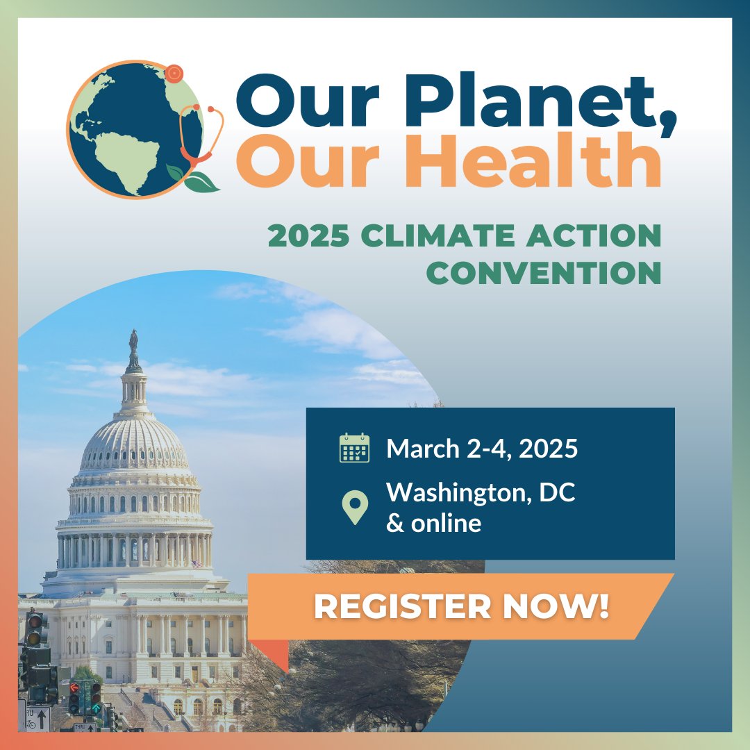 🌎 Registration for #OurPlanetOurHealth: 2025 Climate Action Convention is now open! Join us in Washington, DC, or online for dynamic discussions on climate action, planetary health, and creating a sustainable future.

Register here: cvent.me/d5NOmD